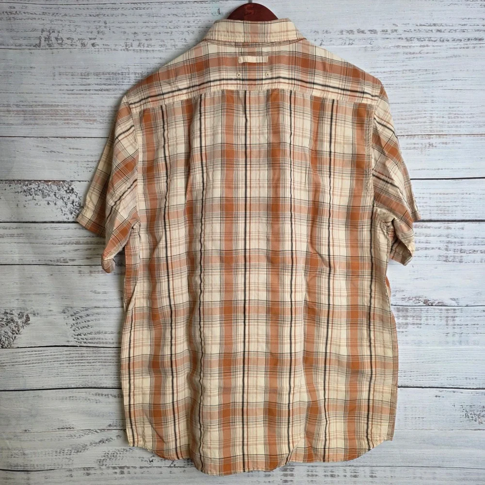 The North Face Mens Orange Plaid Short Sleeve Hiking Shirt A09R Medium